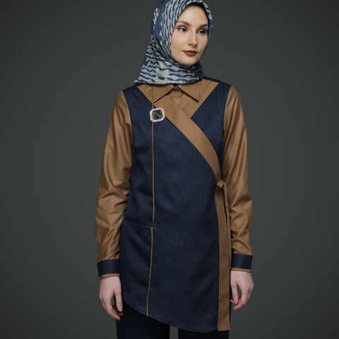 2in1 Asymmetric Ribbon Nuthatch Dark Navy Shirt