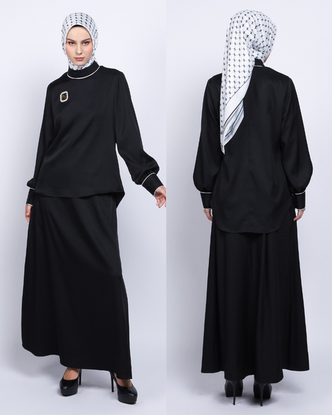 One Set Piping Black Midi (Shirt & Skirt)