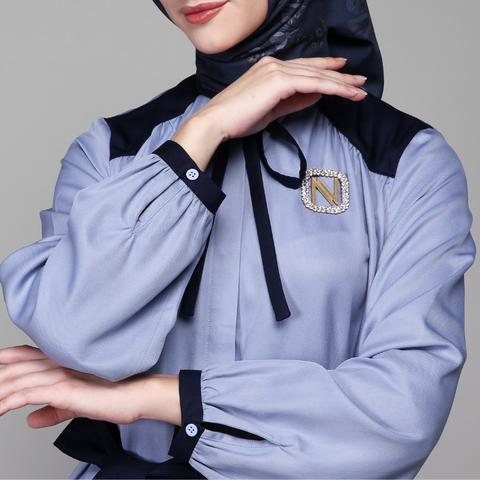 Wrinkle Ribbon Navy Rock Blue Midi (Shirt & Skirt)