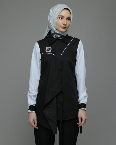 2in1 Ribbon Asymmetric Sweet Black White Shirt