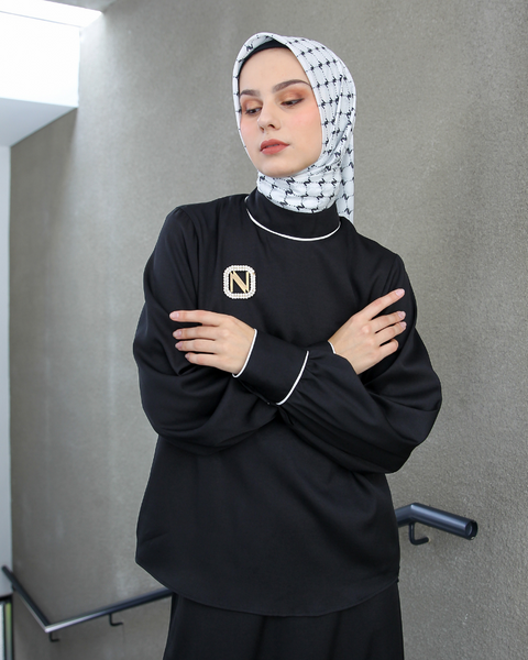 One Set Piping Black Midi (Shirt & Skirt)