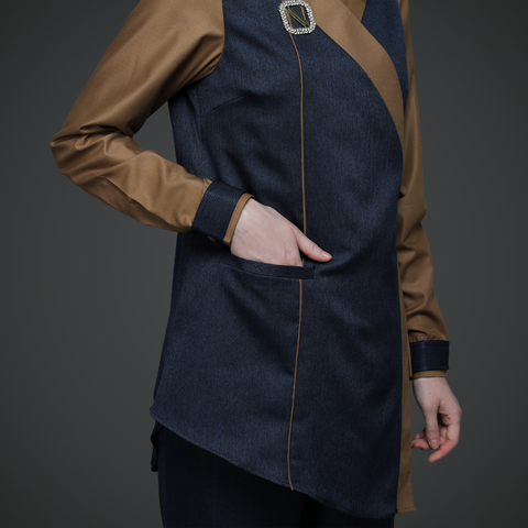 2in1 Asymmetric Ribbon Nuthatch Dark Navy Shirt