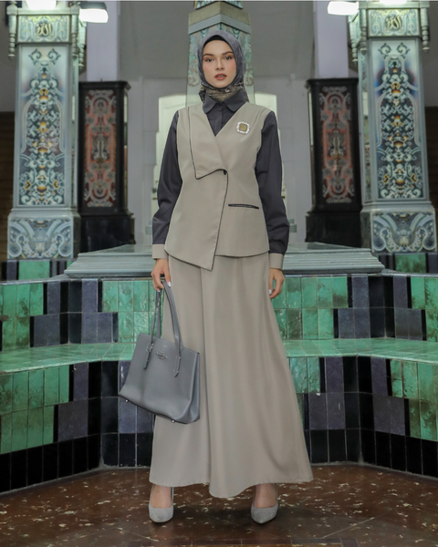 One Set 2in1 Dawn Gray (Midi Shirt & Skirt)