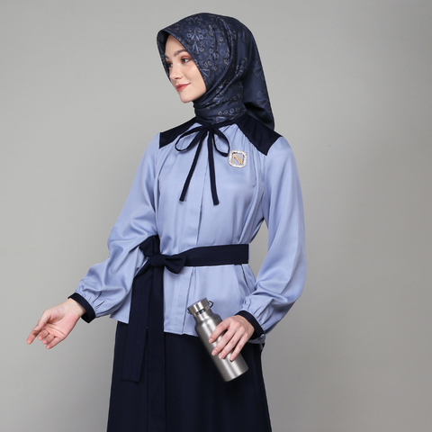 Wrinkle Ribbon Navy Rock Blue Midi (Shirt & Skirt)