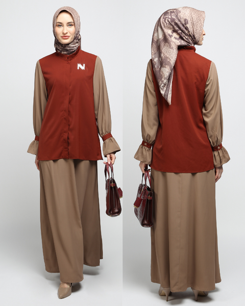 One Set Twotone Copper Sadow Midi Shirt