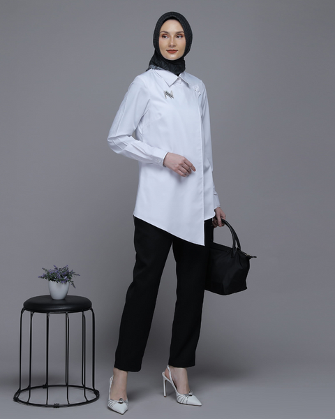 Flap Asymmetric White Shirt