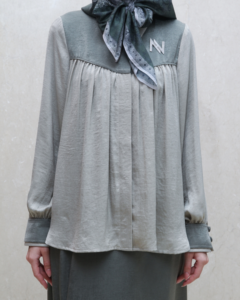 One Set Wrinkle Envy Mineral Green Midi Shirt (Shirt + Skirt)