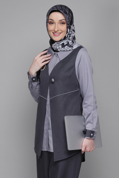2in1 Vest Snap Button Northern Grey Chill Shirt