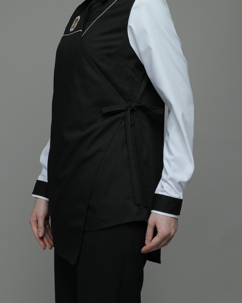 2in1 Ribbon Asymmetric Sweet Black White Shirt