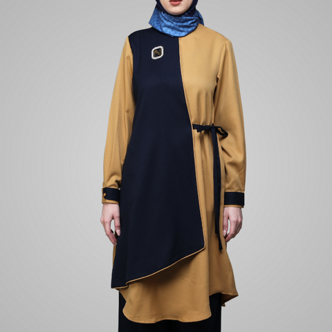 Ribbon Asymmetric Navy Gold Tunic