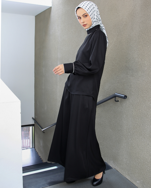 One Set Piping Black Midi (Shirt & Skirt)