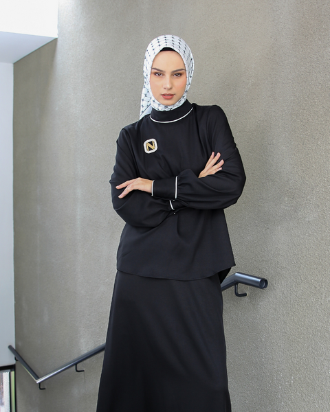 One Set Piping Black Midi (Shirt & Skirt)
