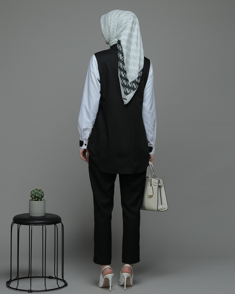 2in1 Ribbon Asymmetric Sweet Black White Shirt