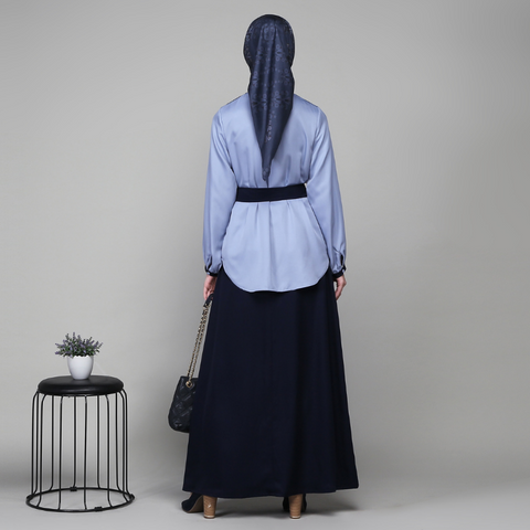 Wrinkle Ribbon Navy Rock Blue Midi (Shirt & Skirt)