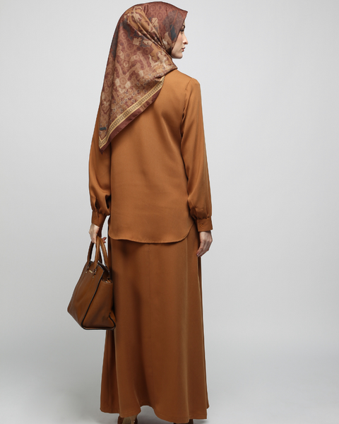 One Set Wrinkle Neck Raw Umber Midi (Shirt & Skirt)