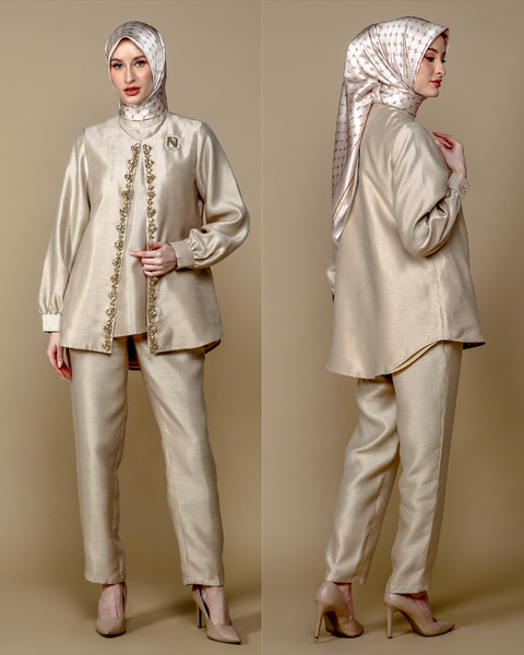 RAYA SERIES: Lubna Cream (Shirt & Pants)