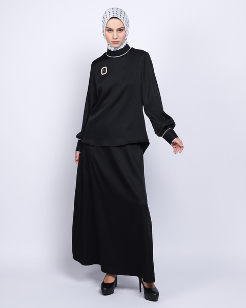 One Set Piping Black Midi (Shirt & Skirt)