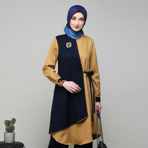 Ribbon Asymmetric Navy Gold Tunic