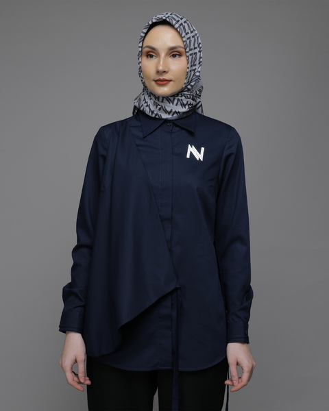 Flap Ribbon Twill Blue Shirt