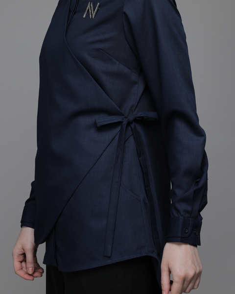 Flap Ribbon Twill Blue Shirt