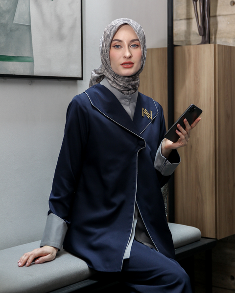 2in1 Piping Mid Gray Navy Shirt