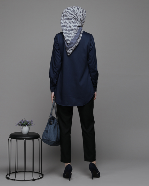 Flap Ribbon Twill Blue Shirt