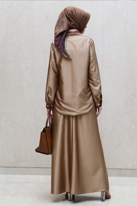 One Set Batik Shadow Metallic Copper Midi (Shirt + Skirt)