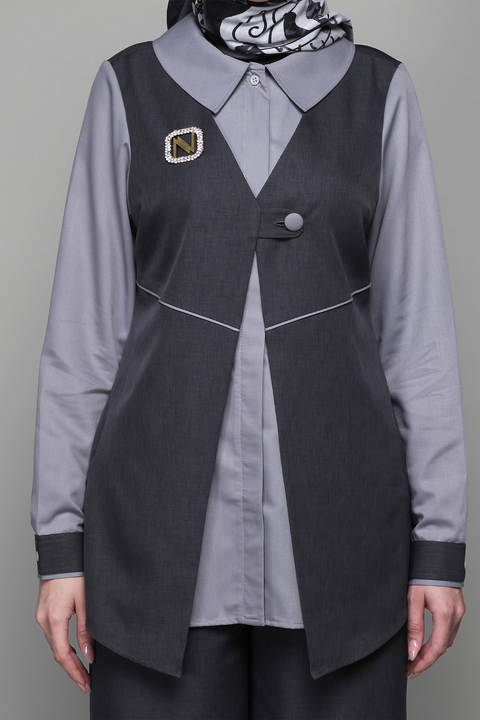 2in1 Vest Snap Button Northern Grey Chill Shirt