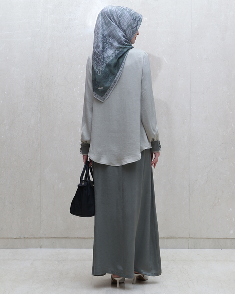 One Set Wrinkle Envy Mineral Green Midi Shirt (Shirt + Skirt)