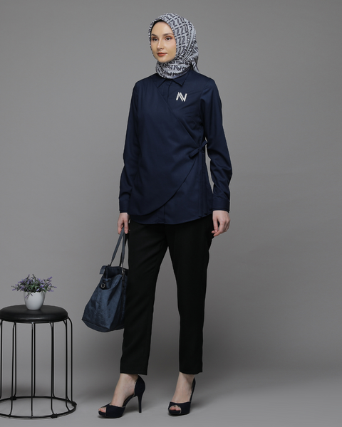 Flap Ribbon Twill Blue Shirt