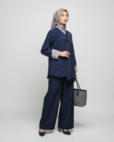 2in1 Piping Mid Gray Navy Shirt