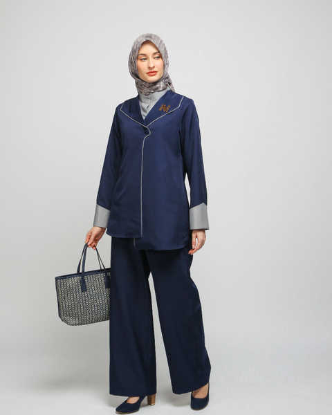 2in1 Piping Mid Gray Navy Shirt