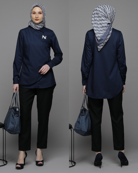 Flap Ribbon Twill Blue Shirt