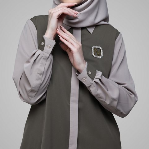 Twotone Piping Seal Khaki Shirt