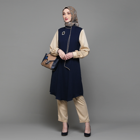 Necktie Moiselle Navy Double Cream Tunic