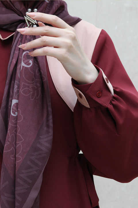 Layer Piping Cedar Pink Flare Dress