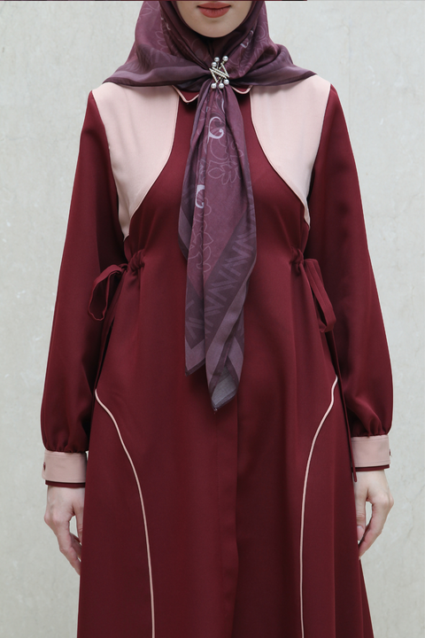 Layer Piping Cedar Pink Flare Dress