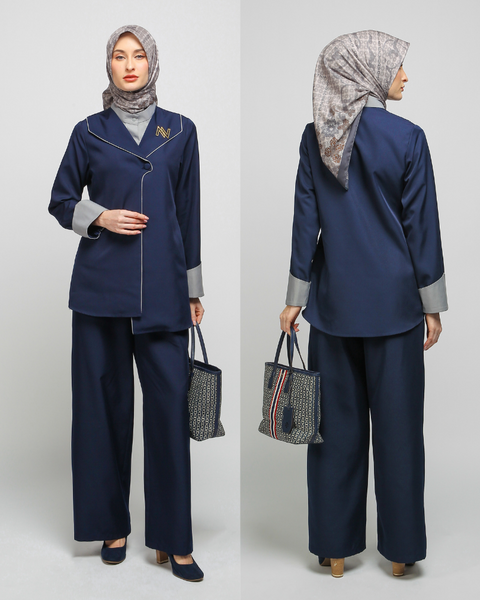 2in1 Piping Mid Gray Navy Shirt