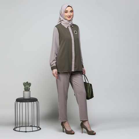 Twotone Piping Seal Khaki Shirt