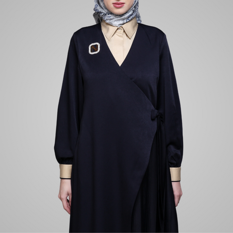 2in1 Pleats Navy Silk Cream Dress