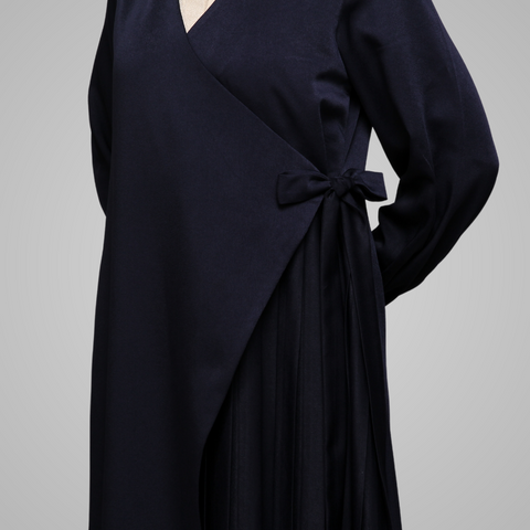 2in1 Pleats Navy Silk Cream Dress