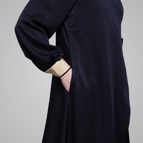 2in1 Pleats Navy Silk Cream Dress