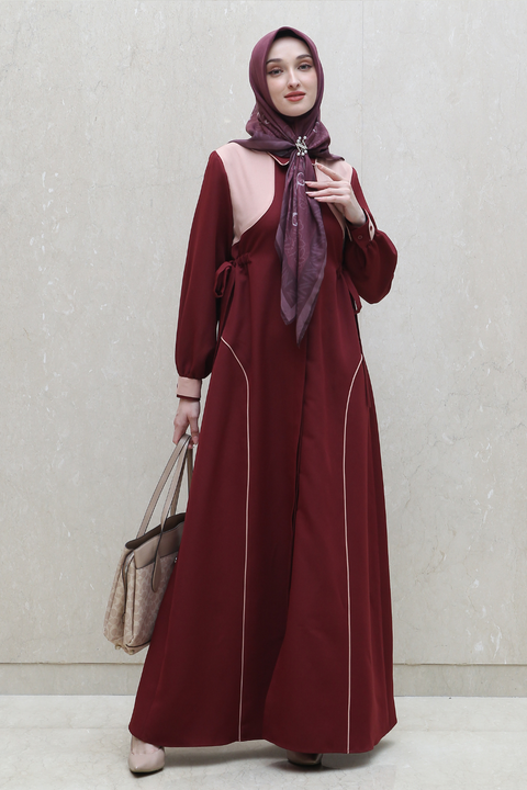 Layer Piping Cedar Pink Flare Dress