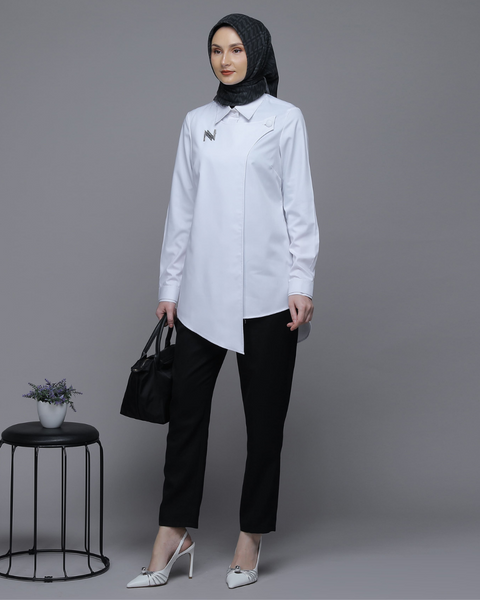 Flap Asymmetric White Shirt