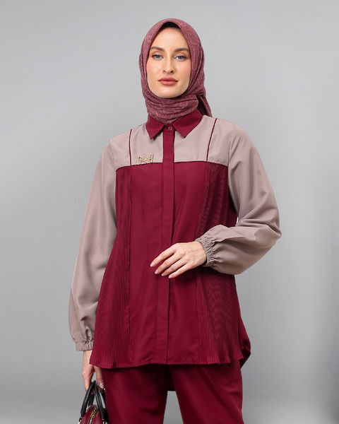 Pleated Red Mahogany Shirt