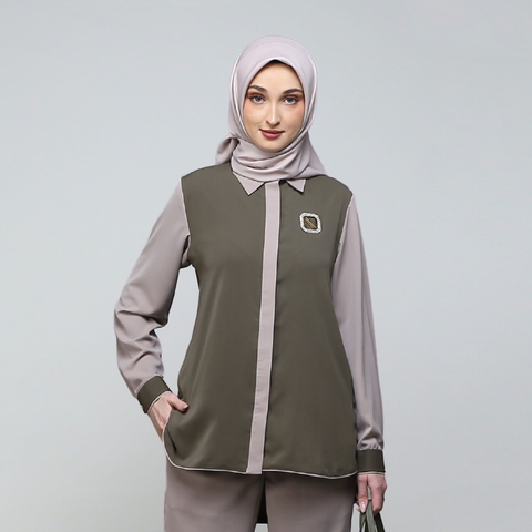 Twotone Piping Seal Khaki Shirt