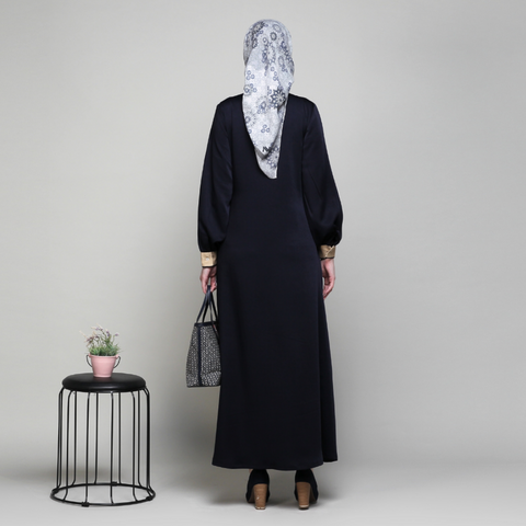 2in1 Pleats Navy Silk Cream Dress