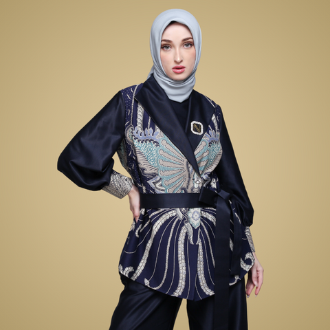 Ribbon Dark Blue Baritone Blazer (Shirt & Culotte)