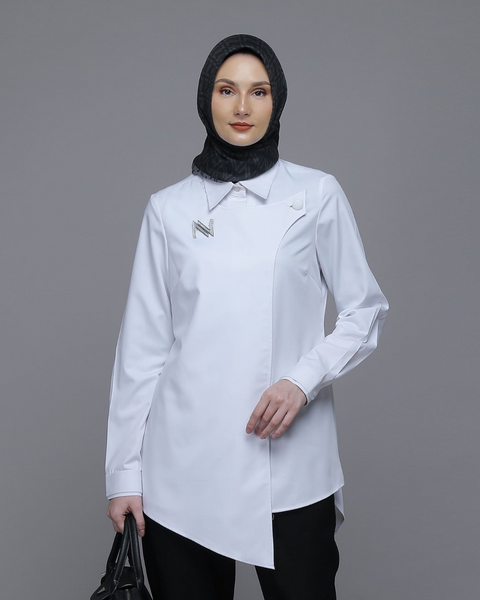 Flap Asymmetric White Shirt