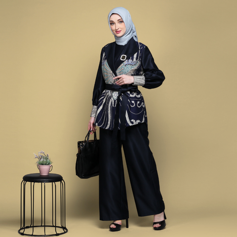 Ribbon Dark Blue Baritone Blazer (Shirt & Culotte)